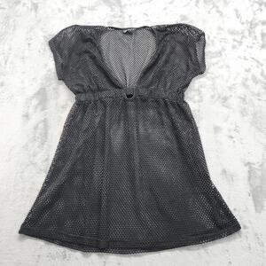 Club Z Collection Cover Up Womens L Black Mesh Deep V-Neck Short Sleeves Swim